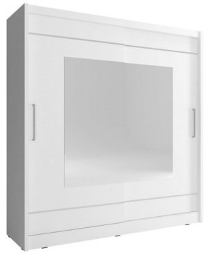 MOEBLO Kleiderschrank BORNEO IX (Wohnzimmerschrank 2-türig Schrank mit Spiegel Gaderobe Schiebtüren, Schwebetürenschrank mit Einlegeböden und Kleiderstange) (BxHxT): 180/200x200/214x62 cm