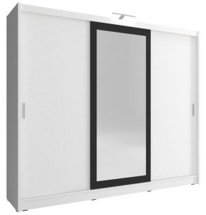 MOEBLO Kleiderschrank KUBA II 250 (Wohnzimmerschrank 3-türig Schrank mit Spiegel Gaderobe Schiebtüren, Schwebetürenschrank mit Einlegeböden und Kleiderstange) (BxHxT): 250x200x214x62 cm