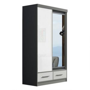 MOEBLO Kleiderschrank LEMINA (Schwebetürenschrank 2-türig Schrank Garderobe Schiebtüren Schlafzimmer, mit Schubladen und Spiegel) (BxHxT):120/150/200/250x216x62cm