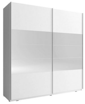 MOEBLO Kleiderschrank NELE I (Wohnzimmerschrank 2-türig Schrank Gaderobe Schiebtüren, mit Spiegel Schwebetürenschrank mit Einlegeböden und Kleiderstange) (BxHxT): 150/200x214x62 cm