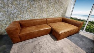 Natur24 Sofa Sofa SummerxXL Ottomane Rechts Leder Cognac 354x156x71 Block Couch