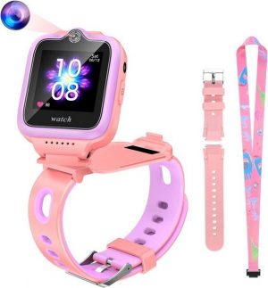 OKYUK für Jungen und Mädchen 5-14 Jahren Smartwatch (1.4 Zoll, Android / iOS), mit 4G WiFi Videoanruf, Kamera, SOS Schulmodus GPS Telefonmit Halsseil