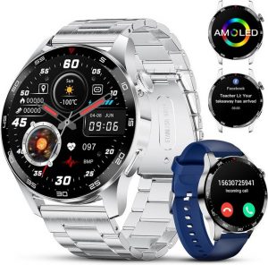 SIEMORL Herren's Bluetooth-Anruf HD AMOLED IP68 Wasserdichte Smartwatch (1,43 Zoll, Android/iOS), mit 100+ Sportmodi Pulsmesser und Schlafmonitor, Message Reminder