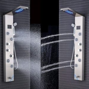 SR-Sanitaer Duschsystem LED Duschpaneel aus rostfreiem Edelstahl, 4 Strahlart(en), mit Temperaturanzeige und 4 Massagedüsen
