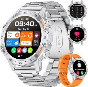 SUNKTA Fur Herren mit Sprachassistent Blutdruckmessung Herzfrequenz Smartwatch (1.39 Zoll, Andriod IOS), mit Telefonfunktion 400Amh Touchscreen Fitness Tracker Schrittzähler