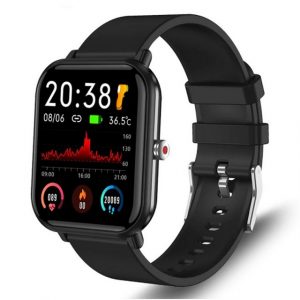 TPFNet SW15 mit Silikon Armband - individuelles Display Smartwatch (Android), EKG Armbanduhr mit Körpertemperatur Erkennung, Musiksteuerung, Schrittzähler, Kalorien, Social Media etc., Schwarz