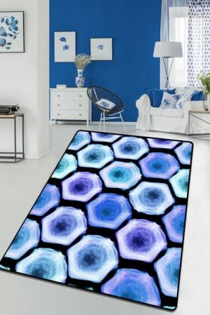 Teppich Cell DjtCHL, Blau, 150 x 240 cm, 50% Samtgewebe / 50% Polyester, Conceptum Hypnose
