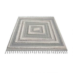 Teppich VALENCIA 940, Carpet City, rechteckig, Höhe: 20 mm, Boho-Stil, Hochtief-Muster/ 3D-Effekt, mit Fransen