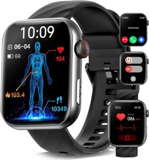 YYKY 2024 EKG 150+ Sportmodi Aktivitäts Tracker Smartwatch (5 cm/2 Zoll, Android / iOS), mit 24/7 Körpertemperatur, Herzfrequenz, Schlaf, Blutdruck