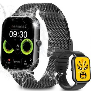 Yuede Smartwatch, Fitness Tracker uhr mit Anruffunktion für Damen und Herren Smartwatch (Quadratischer 1,85''-Voll-Touch-Farbdisplay Zoll Zoll) Gesundheits-Smartwatch mit Blutsauerstoff, Blutdruckmessung, Herzfrequenz, Schlafqualität, Schrittzähler, Atemtraining, Musiksteuerung und Fernfotografie etc., IP67 wasserdichte Sportuhr mit mehr als 50 Sportmodi und Doppelriemen, für Android IOS