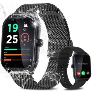 Yuede Smartwatch, Fitness Tracker uhr mit Anruffunktion für Damen und Herren Smartwatch (Quadratischer 1,96-Zoll-HD-Full-Touch-Farbdisplay Zoll) Gesundheits-Uhren mit Blutsauerstoff, Blutdruckmessung, Herzfrequenz, Schlafqualität, Schrittzähler, AI Voice, Musiksteuerung und SNS-Benachrichtigung etc., IP67 Wasserdichte Sportuhr mit mehr als 100 Sportmodi, für Android IOS