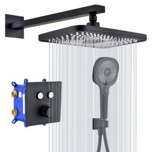 aihom Duschsystem Unterputz Duscharmatur mit Thermostat 40°C, Unterputz Dusche Regendusche Schwarz