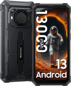 blackview BV6200Pro Schwarz Rugged Smartphone, Outdoorhandy mit 8 GB RAM Handy (16,66 cm/6,56 Zoll, 8 GB Speicherplatz, 13 MP Kamera, 13000mAh Akku, Helio P35 Octa Core, 98dB Lautsprecher, Baustellenhandy)