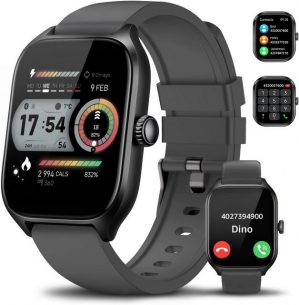 Asmoda Fur Damen Herren mit Telefonfunktion, Fitness Smartwatch (2.01 Zoll, Android / iOS), mit Herzfrequenz Schlafmonitor IP68 Wasserdicht Sportuhr Schrittzähler