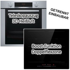 BOSCH Backofen-Set Einbaubackofen mit PKM Induktionskochfeld autark 60 cm 3D-Heißluft