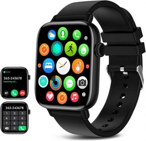 DEGUYXEW Für Damen und Herren (Anrufe annehmen/tätigen) Smartwatch (1.9 Zoll, Android / iOS), mit wasserdichte Sport-Digitaluhren, Blutdruck-Herzfrequenzmesser