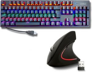 EAXUS Mechanische Gaming LED Tastatur- und Maus-Set, mit Blue Switches + Ergonon Vertikale Maus kabellos