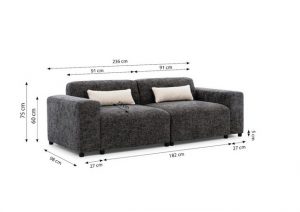 Furnix Sofa ROLIA 2-Sitzer Polstercouch für zwei Personen mit Zierkissen, Massivholz-Beine, 236x75x98 cm, hochwertiger Bezug