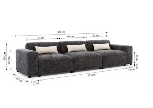 Furnix Sofa ROLIA 3-Sitzer moderne Polstercouch mit Armlehnen, hochwertiger Chenille-Stoff, Massivholz-Füße, 3 Zierkissen