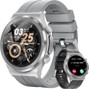 HASAKEI Herren's Telefonfunktion IP68 Wasserdicht 300 mAh Fitness Tracker Smartwatch (1,39 Zoll, Android/iOS), mit 24/7 Herzfrequenz Schlafmonitor SpO2 123 Sportmodi