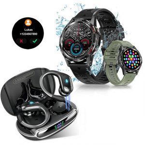 HYIEAR Smartwatch Damen Herren (1,32) Combo In-Ear-Kopfhörer 5.3 Smartwatch Set, 2 Austauschbare Armbänder, Fitness Tracker mit Schrittzähler, Schlaf, Intelligente Touch-Bedienung, Bluetooth IP5 wasserdicht