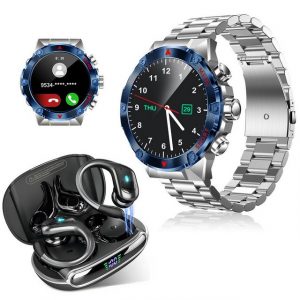 HYIEAR Smartwatch Damen Herren (1,43" Full Touch)Bluetooth 5.3 Kopfhörer Smartwatch, Edelstahlarmband mit Schnellwechselschließe, Multisportmodi, LED Ladestandsanzeige, Stereo-Ohrhörer, Smart Touch Control