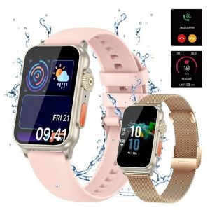 HYIEAR Smartwatch Damen Herren,1,57" Touchscreen,für Android/iOS, IP67 Smartwatch (4,5 cm/1,77 Zoll), Wird mit austauschbaren Stahlarmbändern und USB-Ladekabel geliefert, Eingehender Anruf, Sportmodus, Herzfrequenzmessung, Sprachassistent