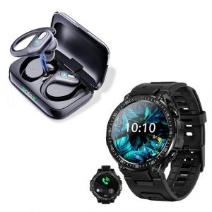 HYIEAR Smartwatch für Damen und Herren, kabellose Bluetooth 5.3-Kopfhörer Smartwatch, Smartwatch mit Gesundheitsmessung & Info-Benachrichtigung und mehr, lPX5 wasserdichte In-Ear-Kopfhörer(LED Ladestandsanzeige)