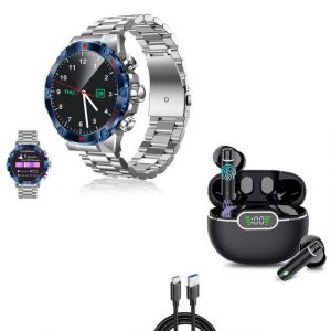 HYIEAR Smartwatch, iPX5 wasserdichte Bluetooth-In-Ear-Kopfhörer 5.3 Smartwatch, Wird mit UsB-Ladekabel geliefert., Sportarmbänder, Gesundheitsfunktionen, individuelle Zifferblatter
