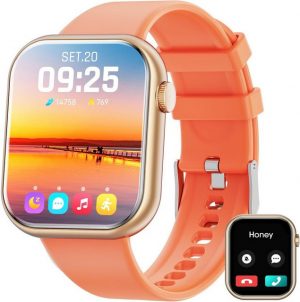 Hwagol Damen's und Herren's Bluetooth Anrufe Smartwatch (1,85 Zoll, Android/iOS), mit 140+ Sportmodi SpO2 Puls und Schlafmonunitor Schrittzähler