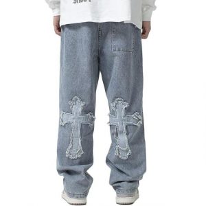 KIKI Haremshose Herren Jeans Baggy Jeans Bedruckt Hip Hop Jeans Hose