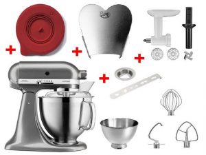 KitchenAid Küchenmaschine 5KSM185PSEMS Set inkl. Spülmaschinenfesten Rührelmenten und 4 Zubehöre, 4.8 l Schüssel