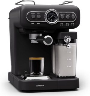 Klarstein Kaffeevollautomat Siebträgermaschine mit Milchaufschäumer, 1,2L Mini-Espressomaschine, mit Siebträger Edelstahl-Kaffeemaschine für Cappuccino Latte,Macchiato