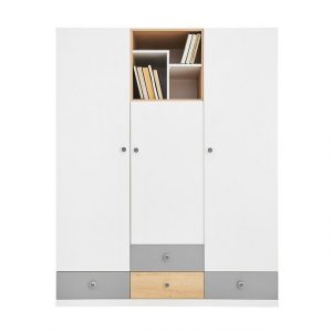 Lomadox Kleiderschrank PINETO-133 Eiche Nb.,weiß,grau, 4 Schubkästen, 3 Türen, B/H/T ca. 150/190/50 cm
