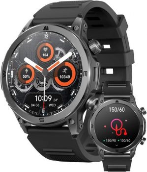 MEGALITH Fur Herren Mit Fitness Pulsuhr IP67 Wasserdicht Smartwatch (1.43 Zoll, Schwarz), mit Bluetooth Telefonfunktion Herzfrequenz Sport Tracker