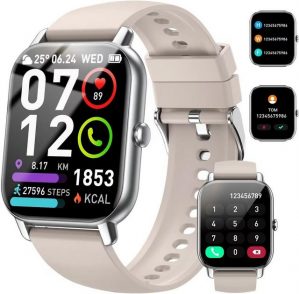 Nerunsa IP68 Wasserdicht Damen's & Herren's Smartwatch (1,85 Zoll, Android / iOS), mit Herzfrequenzmonitor Schlafmonitor Schrittzähler