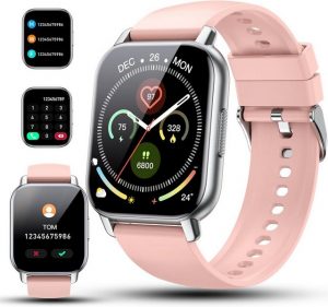 Poounur Herren's und Damen's Telefonfunktion IP68 Wasserdicht Fitness-Tracker Smartwatch (1,85 Zoll, Android/iOS), mit Herzfrequenzmonitor Schlafmonitor Schrittzähler