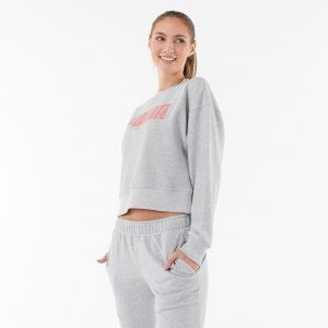 Puma Sweatshirt Damen Baumwolle Crop Top - grau