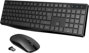 VEILZOR Kabellose 2,4 GHz Slim Full-Size Fortschrittliche Kombi- Tastatur- und Maus-Set, schokoladenfreie Maus, 2-in-1-Empfänger für PC, Notebook, Laptop