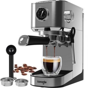 iceagle Espressomaschine Espressomaschine, Kaffeemaschine mit Milchschaumdüse, Korbfilter, mit Profi-Milchaufschäumer,20 Bar Hochdruckpumpe,mit 1L Wassertank