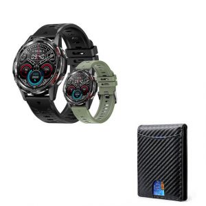 HYIEAR Smartwatch, High-End-Business-Geldbörse mit RFID-Schutz Smartwatch (Android/iOS), Wird mit USB-Ladekabel geliefert., Sportarmbänder, Gesundheitsfunktionen, individuelle Zifferblätter