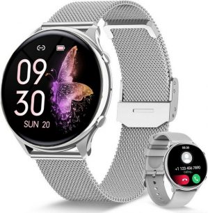 Powerwill Smartwatch Damen mit Telefonfunktion, 1,39-Zoll-HD-Voll-Touchscreen Smartwatch (1,39 Zoll), mit Wechselarmband aus Silikon, Fitness-Tracker mit 120 Sportmodi, SpO2-Herzfrequenzmesser