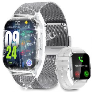 Yuede Smartwatch für Damen und Herren, Smartwatch (Quadratischer 2,01-Zoll-HD-Full-Touch-Farbdisplay Zoll) AMOLED Fitness Tracker uhr mit Anruffunktion, Gesundheits-Uhren mit Blutsauerstoff, Blutdruckmessung, Herzfrequenz, Schlafqualität, Schrittzähler, AI Voice, Musiksteuerung und SNS-Benachrichtigung etc., IP67 Wasserdichte Sportuhr mit mehr als 100+ Sportmodi, für Android IOS