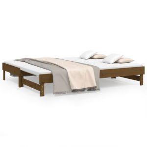 furnicato Bett Tagesbett Ausziehbar Honigbraun 2x(100x200)cm Massivholz Kiefer
