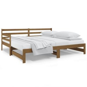 furnicato Bett Tagesbett Ausziehbar Honigbraun 2x(90x190) cm Massivholz Kiefer