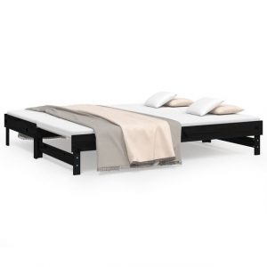 furnicato Bett Tagesbett Ausziehbar Schwarz 2x(100x200) cm Massivholz Kiefer