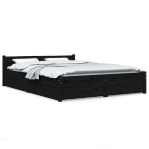 furnicato Bett mit Schubladen Schwarz 140x200 cm