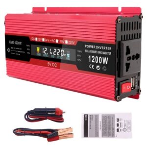 1200W Auto-Wechselrichter 12V bis 220V Wechselstrom-Konverter Solar-Wechselrichter LCD Digital modifizierter Sinus-Wechselrichter mit Wechselstrom-Steckdosen USB-Ladeanschluss Ein-Aus-Schalter für Auto-Wohnmobil-Solarpanel