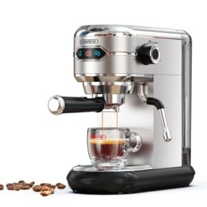 HiBREW H11 Kompakte Kaffeemaschine mit Milchschaum-System Touch Control 19Bar Single und Double Serve Auto Shut Off Elektrische Kaffeemaschine mit 3 Löchern Dampfstab abnehmbar 1100ml Wassertank Arbeit mit ESE Pod und Kaffeepulver