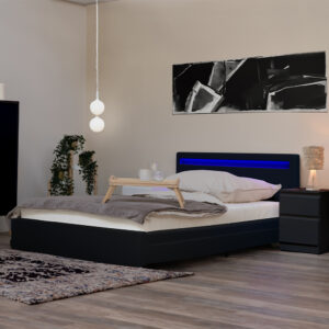 Home Deluxe Lit LED avec tiroirs NUBE - 140 x 200 cm noir